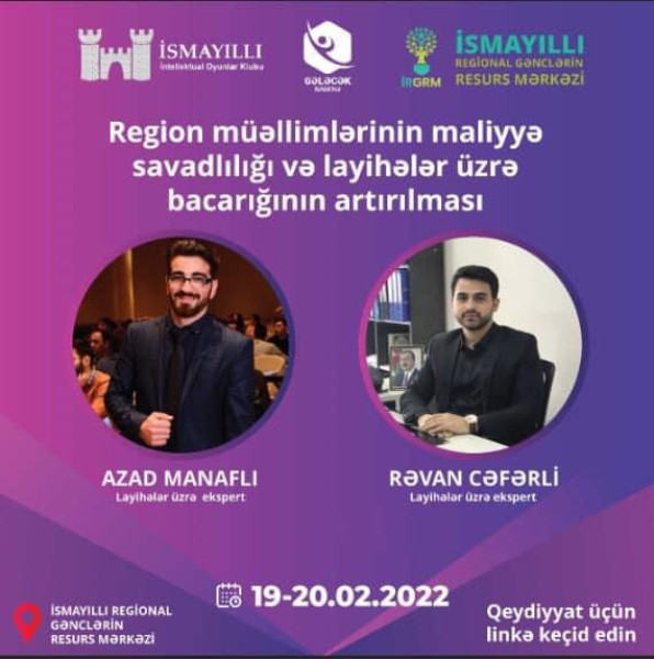 İsmayıllı və ətraf bölgələrdə fəaliyyət göstərən müəllimlər üçün "Peşəkar müəllim" adlı layihəmiz baş tutacaqdır.